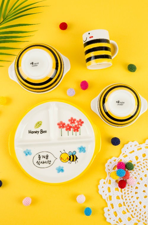 Honey Bee 꿀벌그림 친환경 어린이 도자기식판셋트