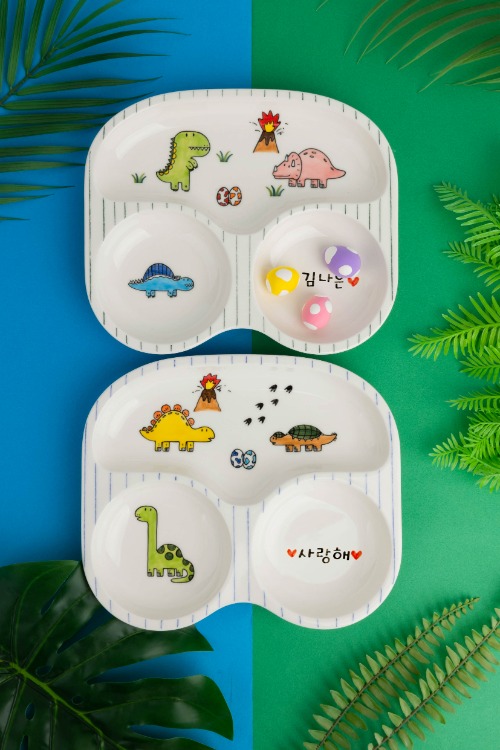 다이노 공룡 3구 도자기 식판+국그릇